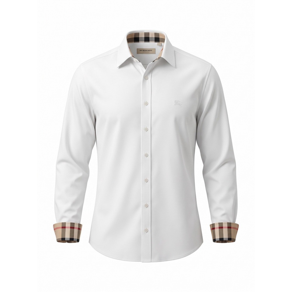 BURBERRY London England Check Collar Cotton Shirt White Men's Sz M